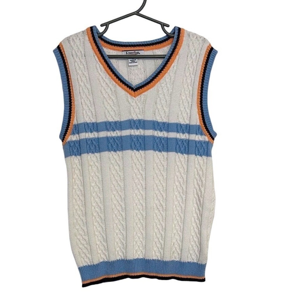 Vintage Kitestrings by Hartstrings Light Blue and White Kids Sweater Vest Size 7
